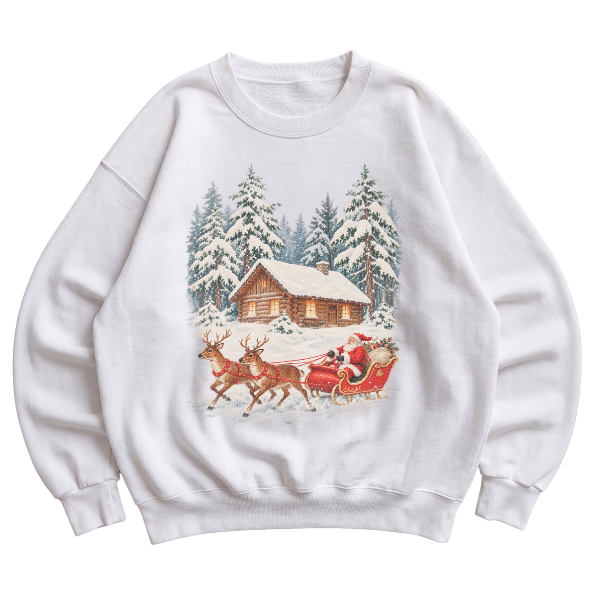 Santa Sleigh Cabin Christmas Crewneck Sweatshirt